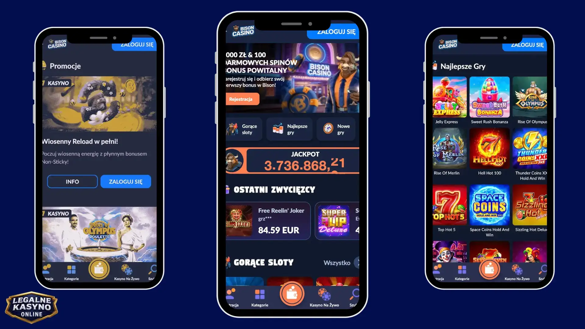 Bison casino mobile website 3 different landing pages