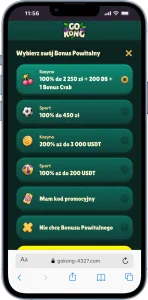 bonus powitalny do wyboru w gokong casino