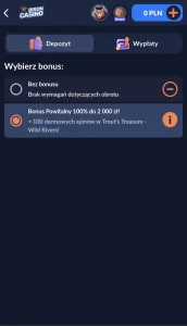 krok 4 rejestracji w legalnym kasynie Polska, wybor bonusa