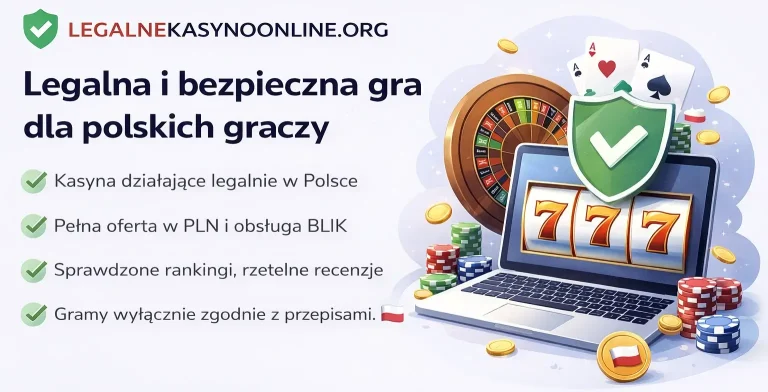 Legalne kasyno online w Polsce – bezpieczna gra dla polskich graczy, laptop z automatem 777, ruletką i kartami, płatności PLN i BLIK