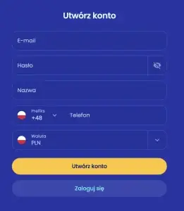 Formularz rejestracyjny w kasynie Casoo