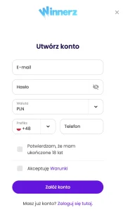 Proces rejestracji w Winnerz